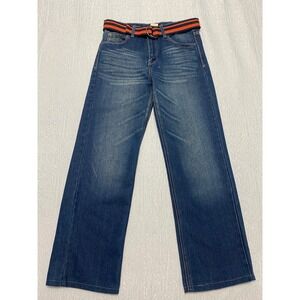 Faded Glory Boys Size 16 Jeans Blue Denim Whiskers Straight Leg Belted